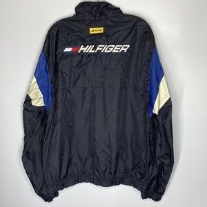 Vintage Tommy Hilfiger Black Windbreaker Track Jacket Size Large 90s